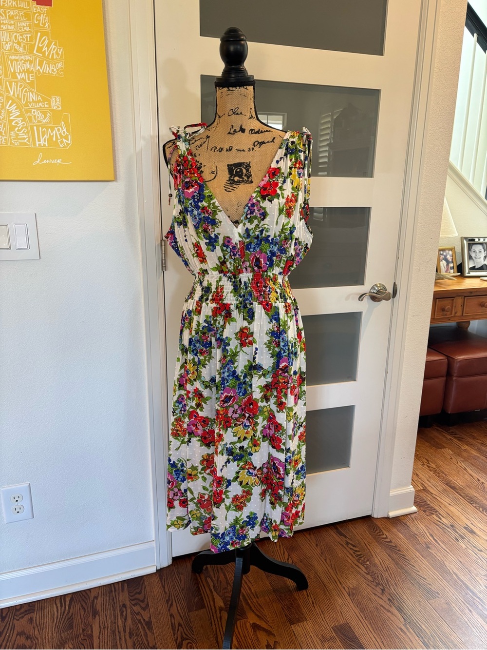 Beautiful floral print, Dear John Brand, Midi Dress in White, Blue, Pink & Green